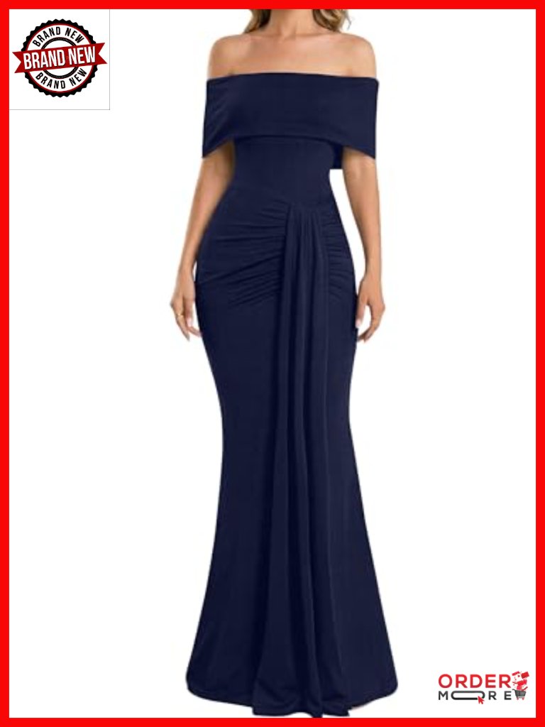 Elegant Off Shoulder Sleeveless Ruched Bodycon Long Formal Dress